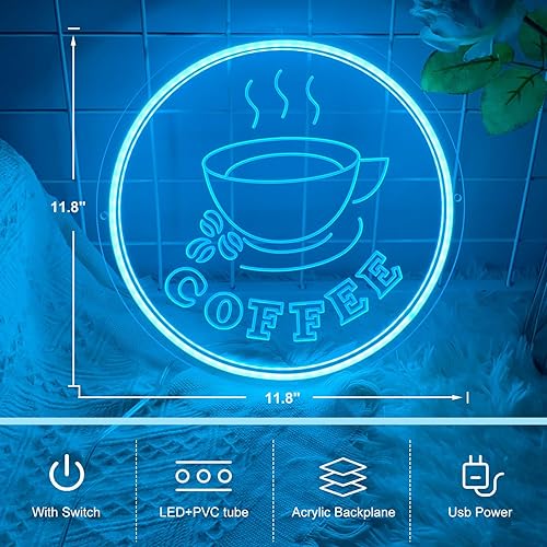 Miniatura 10 de Letrero de neón de café, café y té, letrero LED regulable para barra de café colgante de pared para estación de café, barra de té, restaurantes,
