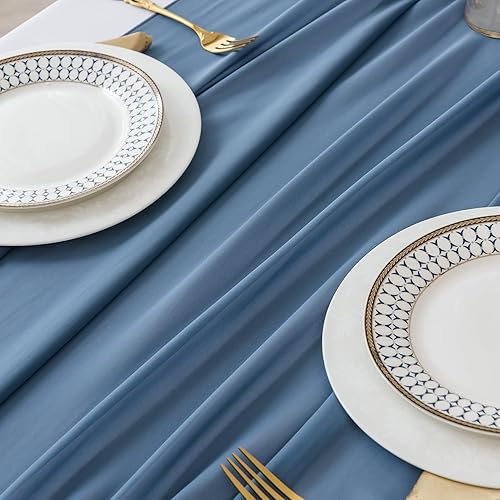 Miniatura 10 de Paquete de 1 camino de mesa de gasa de 9 pies de 14 x 108 pulgadas, camino de mesa romántico transparente para boda, fiesta de cumpleaños, despedida