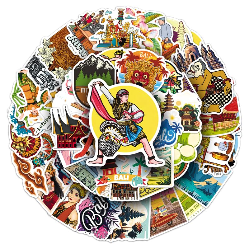 Indonesia Bali Vinyl Stickers 50Pcs Travel Landmark Decorative Sticker Pack for Laptop, Water Bottle, Luggage, Journal and Scrapbook Decoration for Teens and DIY Personal Style Decor โ image 1