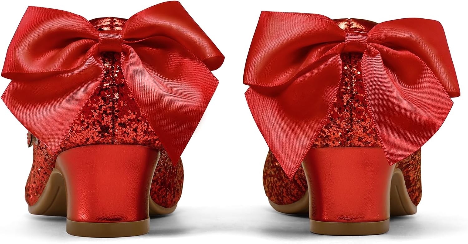 K KomForme Girls Dress Shoes Glitter Mary Jane Pumps with Bow, Low Heel Party Wedding Princess Shoes (Toddler/Little Kids/Big Kids) - Image 3