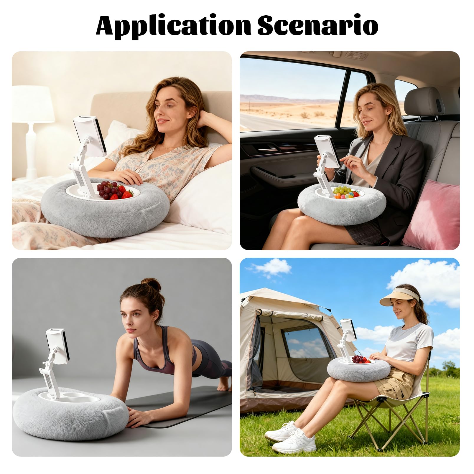 JAOGAUS Soporte para tablet, soporte ajustable para Kindle para leer | Con 3 cuencos para aperitivos, compatible con teléfonos de 4,7 a 13 pulgadas, tabletas y dispositivos Kindle (gris)
