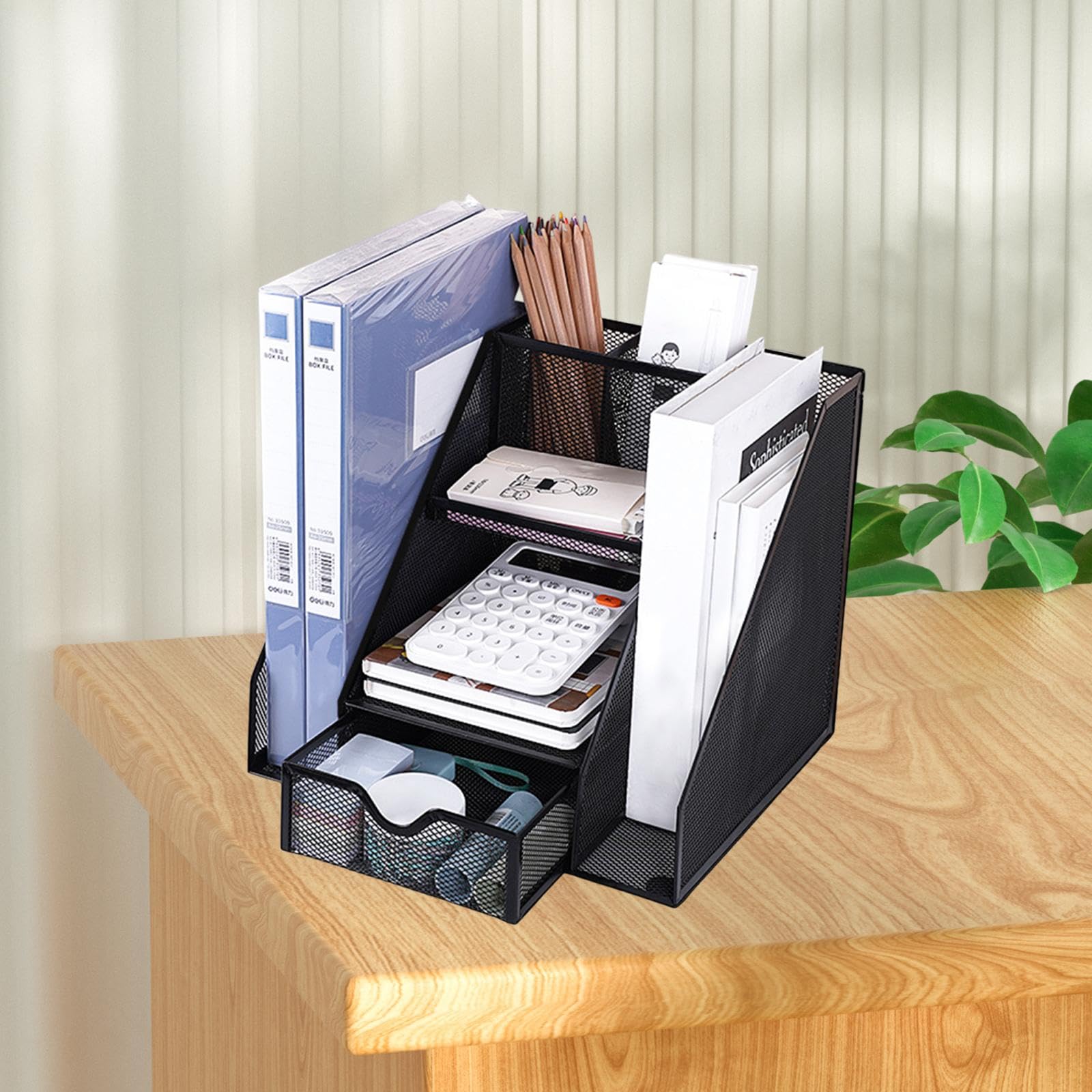 Organizzatore Documenti Scrivania con Cassetto Metallo Multi Scomparti Ripiano Portadocumenti Stabile Adatto per Ufficio Scuola Casa, Drawer in The Middle