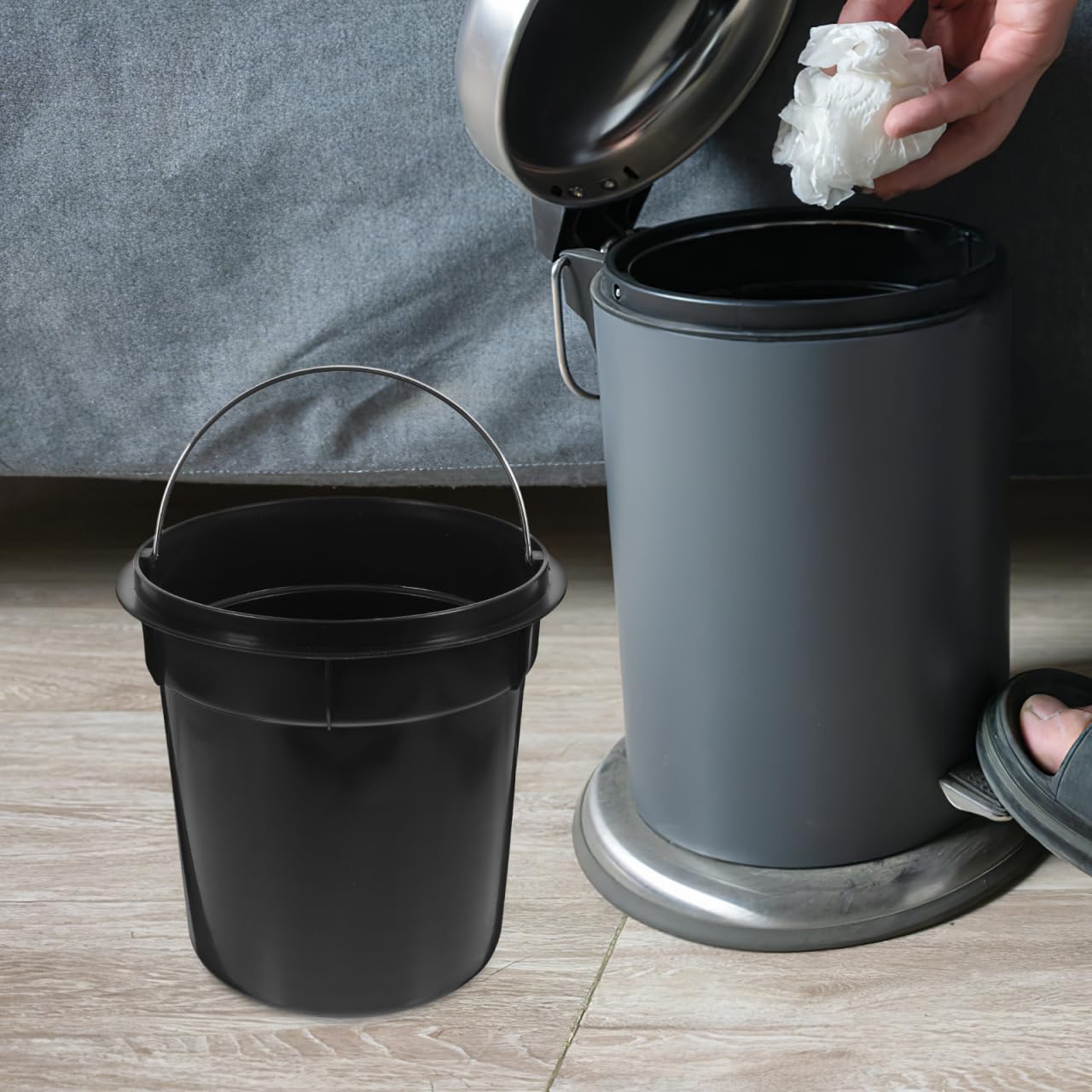 Trash Can Inner Bucket Replacement Removable Garbage Can Pail Liner Insert 5l Plastic Trash Bin Wastebasket Round Garbage Container Black