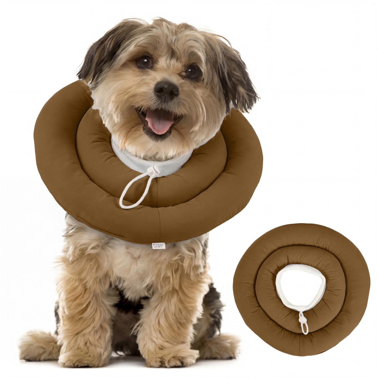 Dog Recovery Collar for Small Dogs, Soft Donut Elizabethan Collar Alternative, Waterproof Dog Neck Protection with Drawstring, Comfortable Post-Surgery Collar, Cocoa Brown S โ image 1