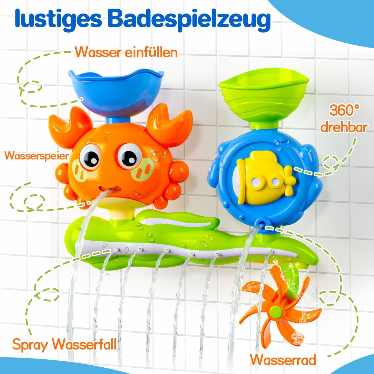 Juguete de baño para niños de 1 a 3 años: a partir de 1 año de juguete acuático, cangrejo de agua, juguete de bañera y exterior, juguete educativo regalo para niños, niñas, cumpleaños de bebé, regalo