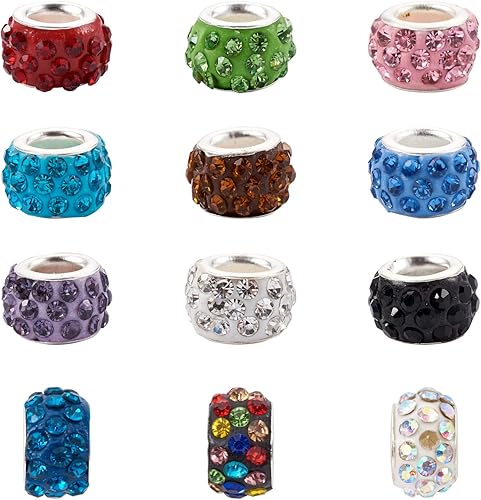 Miniatura 2 de Cheriswelry 180 cuentas europeas con diamantes de imitación de cristal pavimentan cuentas europeas con agujero grande Rondelle Slide Charm Pulsera