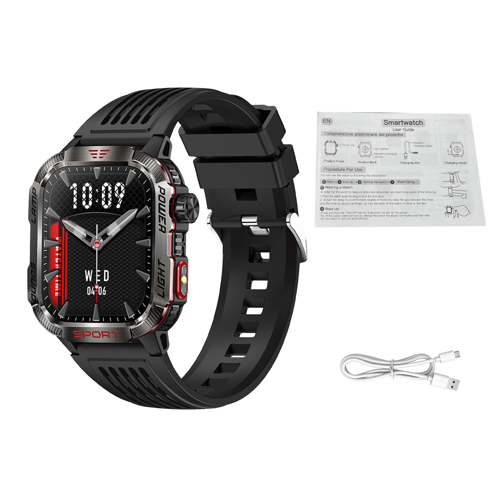 Mingzhe Sports de Plein Air Intelligents Écran HD de 0,01 Pouce avec Boussole IP68 5.0 Plus 100 Modes Sportifs pour la Randonnée, la Course à Pied, Le Cyclisme Bracelet en Silicone
