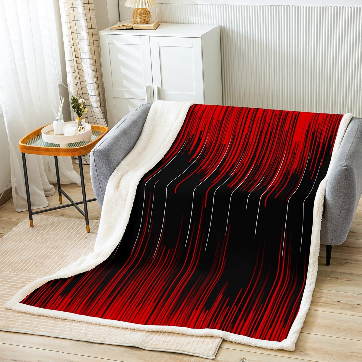 Red Black Fleece Throw Blanket Double 60"x79" Kids Ombre Plush Blanket for Boys Modern Sherpa Blanket Black Fuzzy Blanket Room Decor