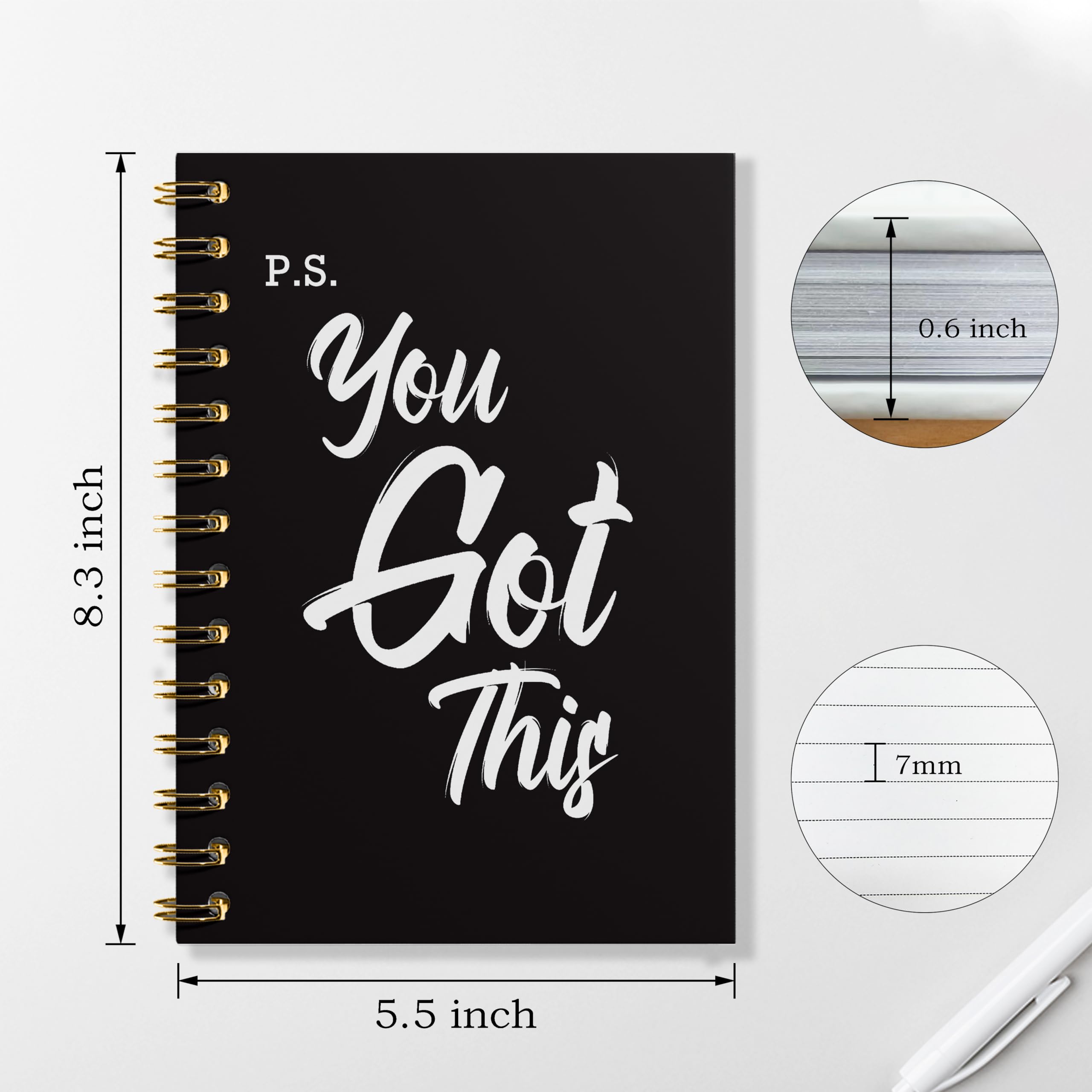WFSM You Got This - Cuaderno de espiral, cuadernos inspiradores para mujeres y hombres, diario motivacional, cuadernos en espiral de tapa dura negra para tomar notas de trabajo, 5.5 x 8.3 pulgadas
