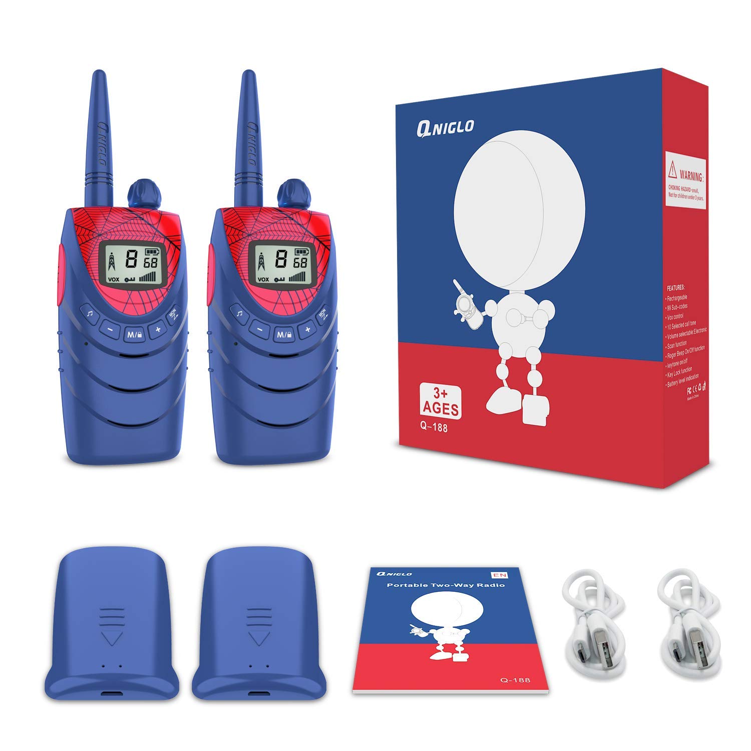 QNIGLO Spiderman Walkie Talkie Niños Recargable, Juguetes de 3 a 12 Año