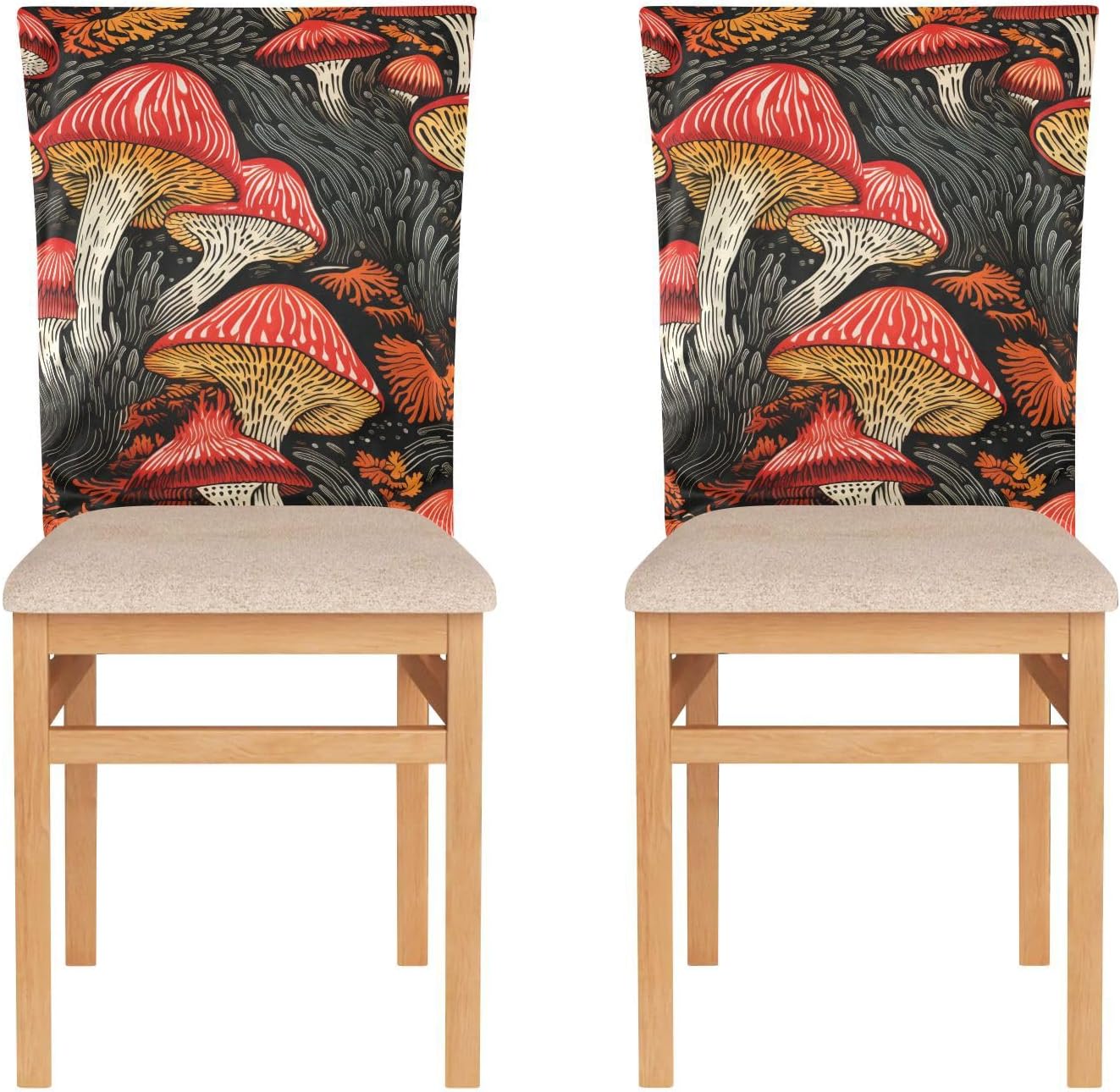 ALAZA Vintage Mushrooms and Leaves Chair Back Cover Set of 6, Washable Reusable Removable Chair Slipcovers Decorative Chair Cover for Home Kitchen Wedding Party