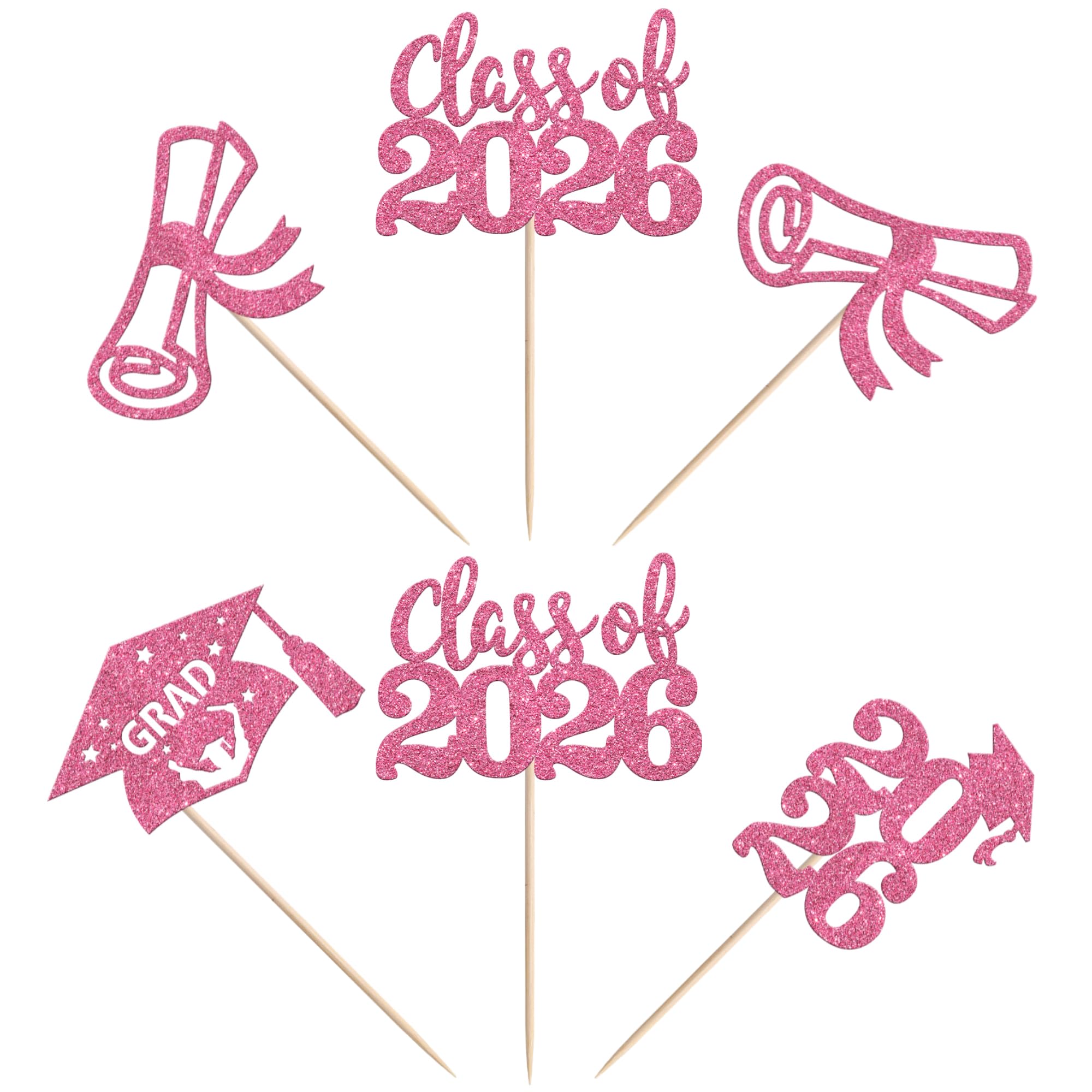 SYKYCTCY 24 Pack 2026 Graduation Cupcake Toppers Glitter Class of 2026 Grad Cap Diploma Cupcake Picks 2026 Graduation Theme Party Cake Decorations Supplies Pink - Image 3