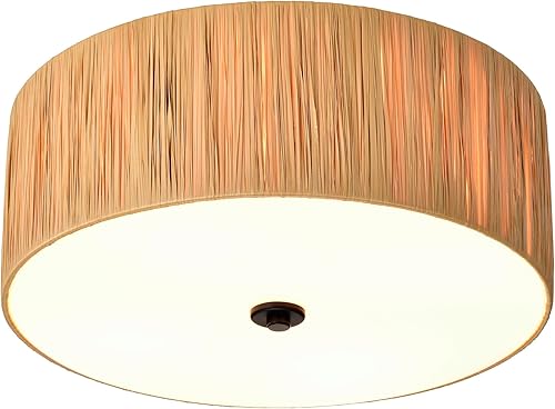 Miniatura 2 de Edvivi Lámpara de techo empotrada de 4 luces con pantalla de rafia, 16 pulgadas, lámpara de techo con forma de tambor natural de montaje empotrado,