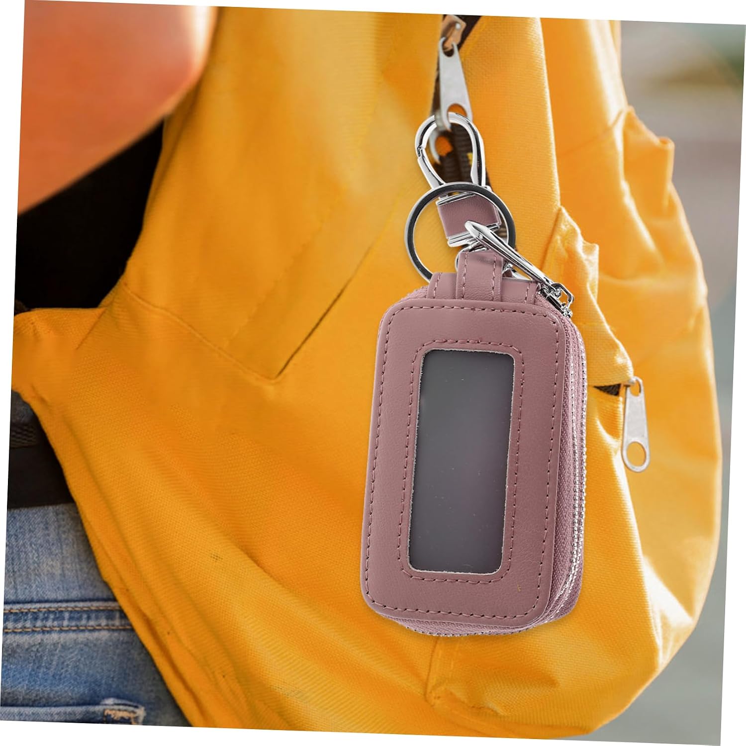 1Pc Genuine Cattlehide Zipper Key Bag Durable Hanging Waist Pouch for Car Keys Coins Currency Convenient Design with Hanging Buckle