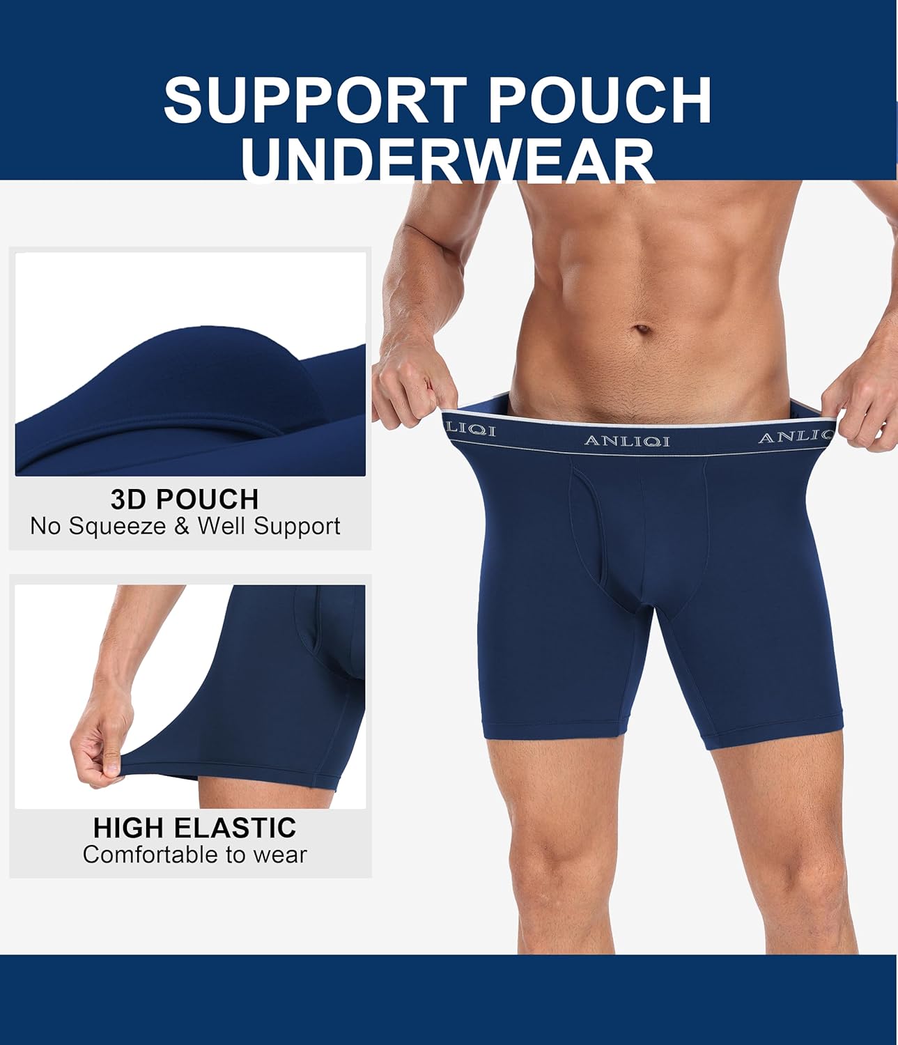 ANLIQI Men's Underwear Boxer Briefs Pack Bamboo Viscose Underwear Moisture Wicking & Breathable Men Underware with Fly 4 Pack - Image 4