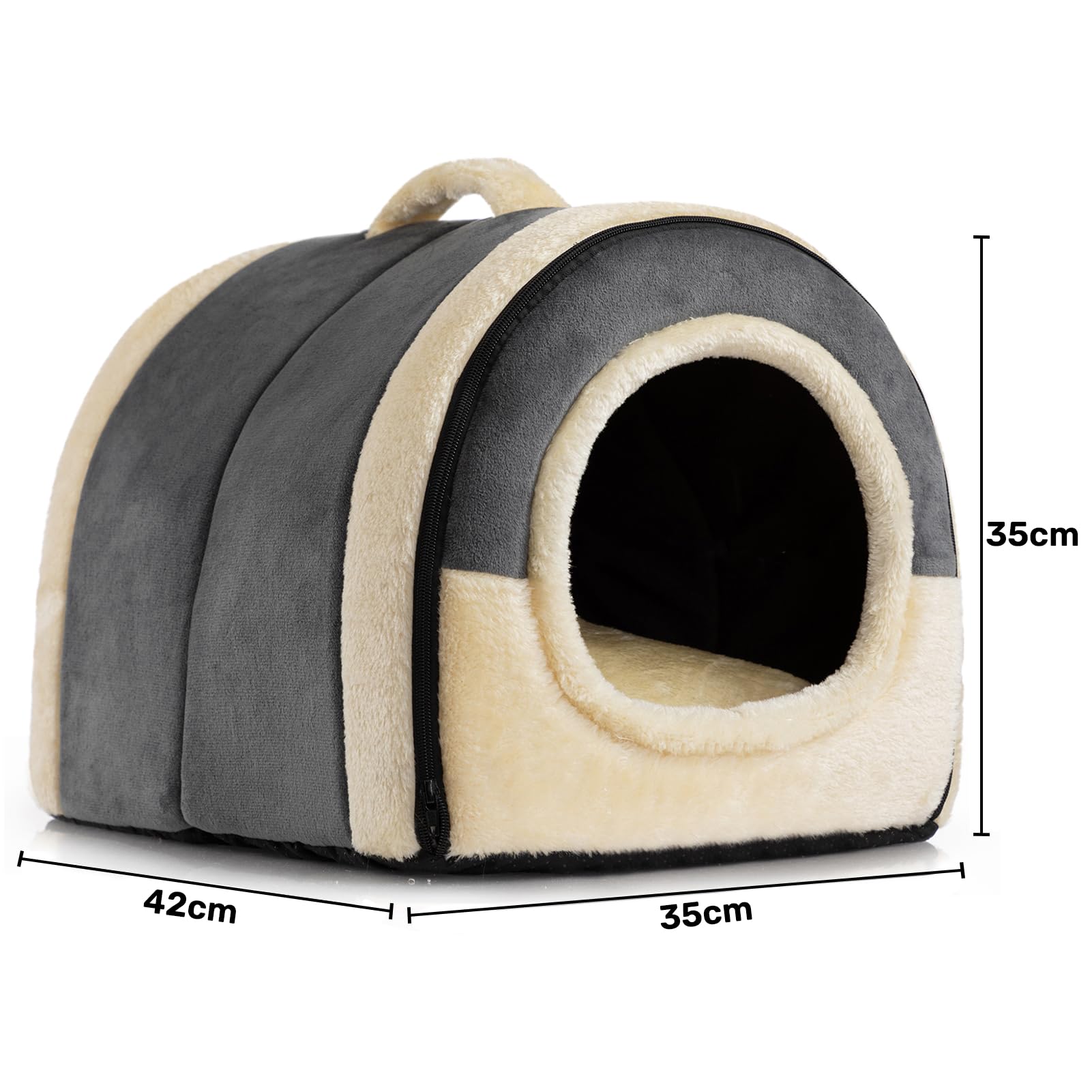 Hollypet Cama para Gato y Perros Pequeños, Plegable 2 en 1 Cama para Mascotas, Nido Suave y Cálida para Interior & Exterior, Gris Oscuro