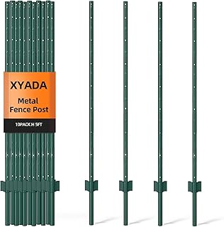 Metal Fence Post 5feet, Heavy Duty Garden Fence Post for Holding Wire Fence, Sign U Post Pack of 10 Sturdy Outdoor No Dig Fence Post for Garden Yard – Green