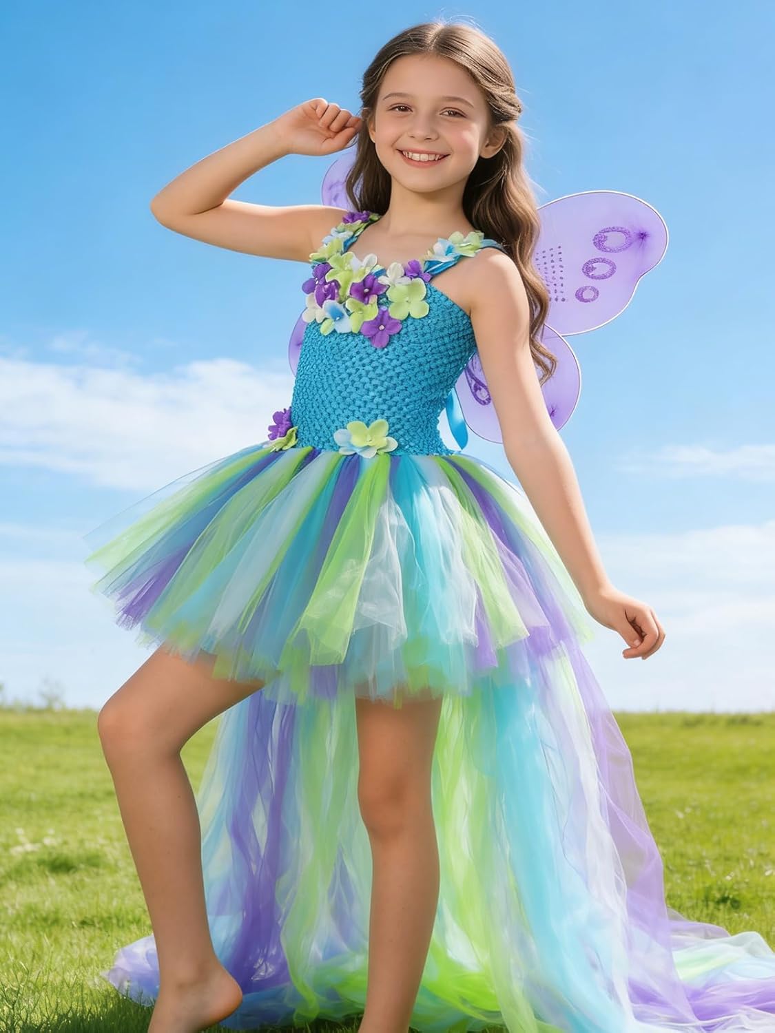Tutu Dreams Long Train Fairy Princess Dress for Girls 1-8Y with Wings Set Birthday Party