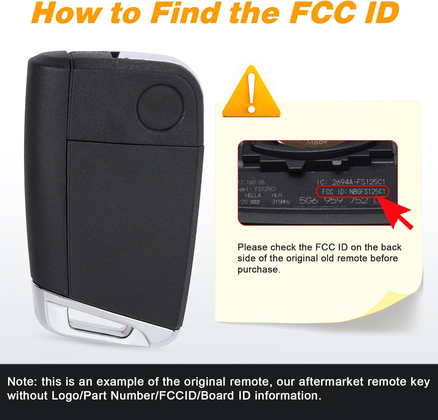 Yewong Keyless Entry Remote Flip Car Key Fob for Volkswagen Golf Jetta GTI Tiguan 2018 2019 2020 2021 FCC ID: NBGFS125C1 P/N: 15G6 959 752 BM 315MHz 4 Buttons MQB49 Chip