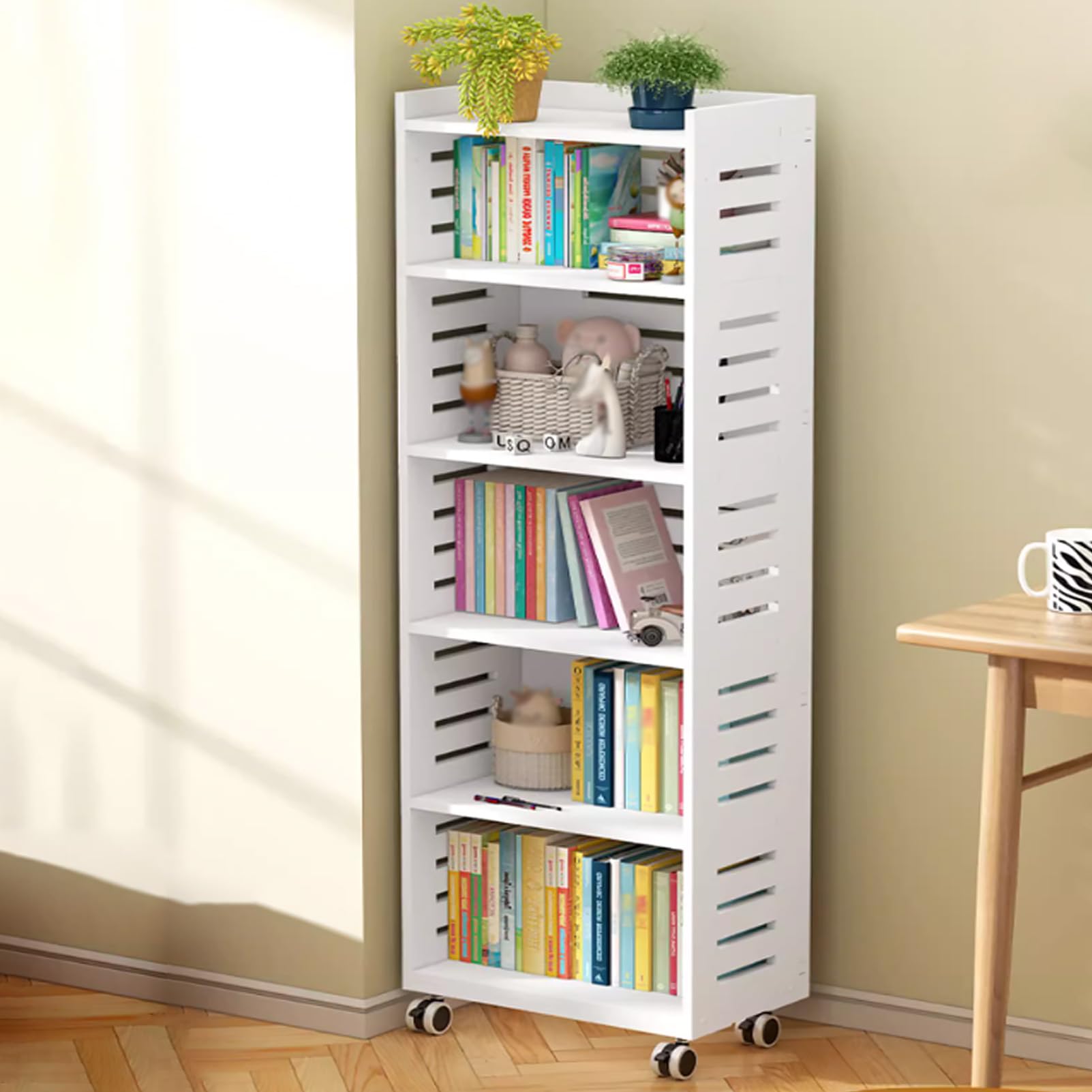 BestAlice Scaffale Mobile con Ruote, Scaffale per Libri, Libreria