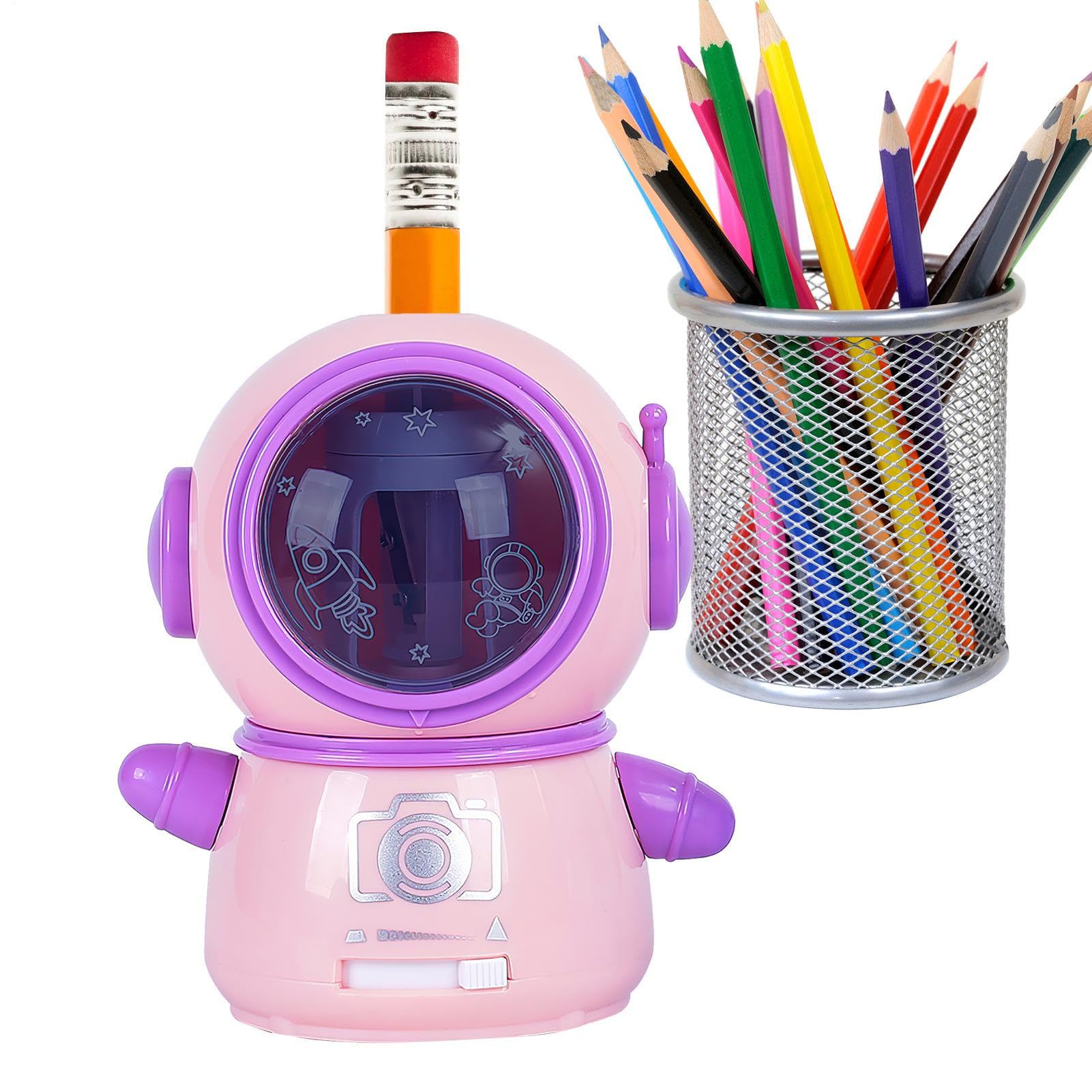 Electric Pencil Sharpener โ Astronaut Pencil Sharpener, Kids Classroom Stationery | Battery Operated Pencils Sharpenr for Colored Pencils, Auto- Electric Pencl Sharpenr for Children