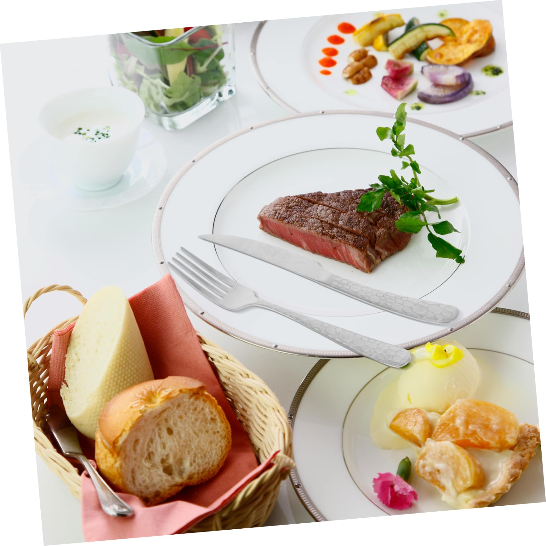 BESTOYARD 4juegos Cubertería De Acero Inoxidable De Diseño Martillado Utensilios De Cuchara Tenedor y Cuchillo Para Restaurantes y Decoración De Cocinas