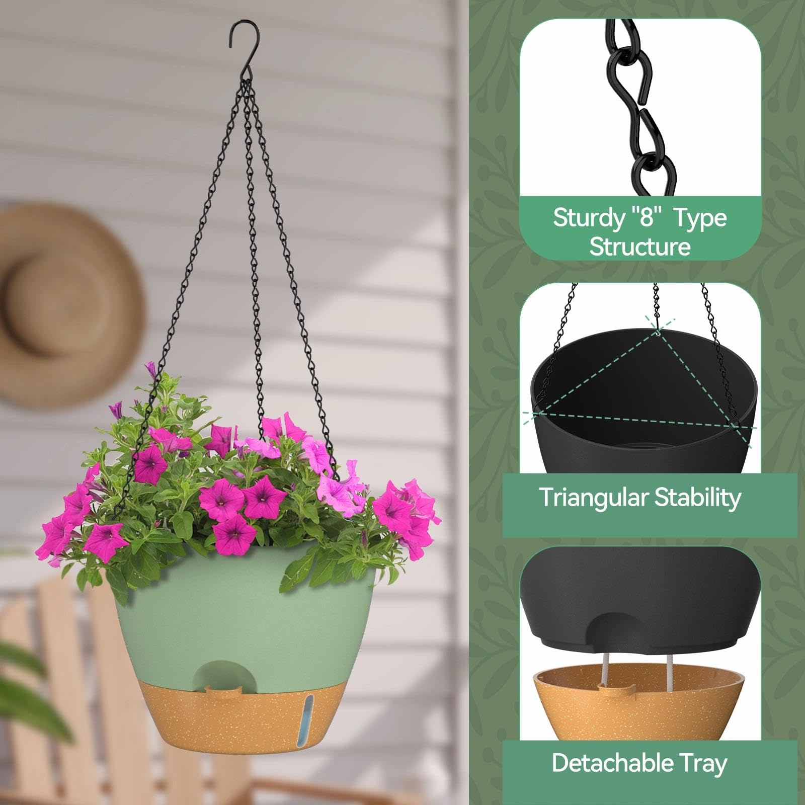 ZMTECH 1 Packung 30,5 cm hängende Pflanzgefäße mit Bewässerungslippe, selbstwässernder Blumentopf mit Drainagelöchern und abnehmbarem Untersetzer, Kunststoff-Blumentopf für Innen- und Außenpflanzen
