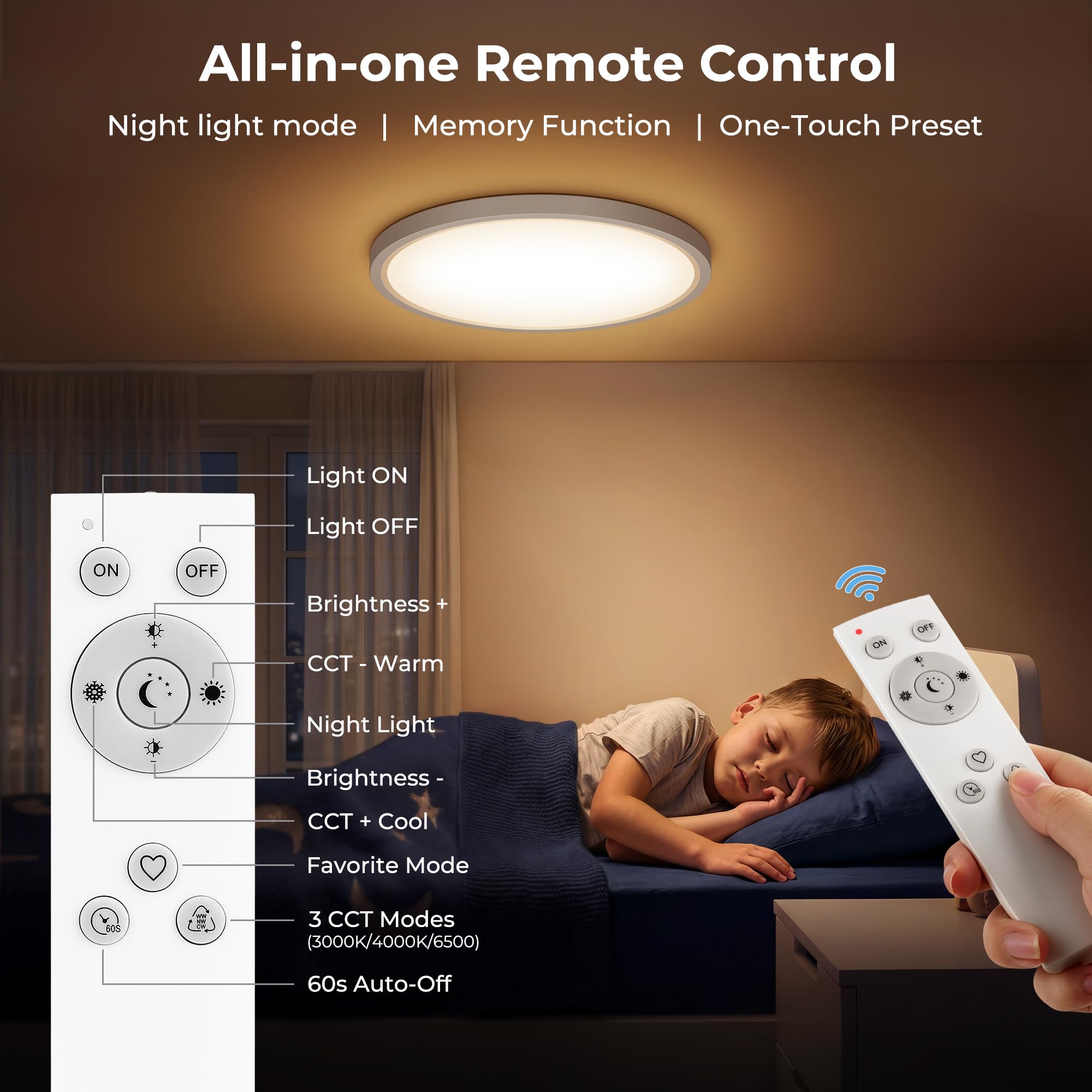 Plafon LED Techo Regulable 40W 4200LM con Mando a Distancia IP44 Ø60cm | Plafones para Techo LED 3000K-6500K Ajustable, Lampara de Techo LED Redonda Ultrafina con Memoria y Luz Nocturna