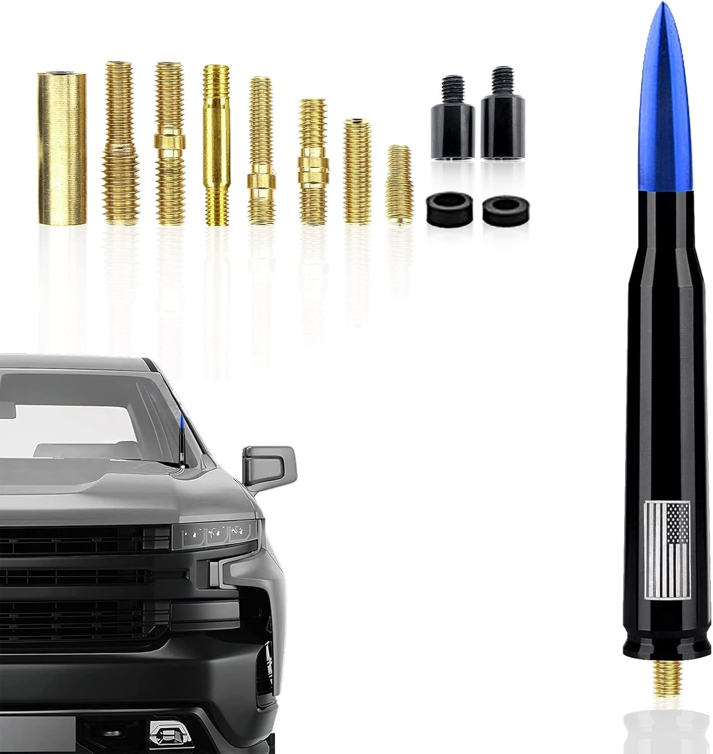 Ajxn 1 PC Car Truck Bullet Antenna, Automobile Antenna Mast, Suitable for GM Chevy Silverado 1500 3500 HD Avalanche GMC Sierra 1500 3500 Denali Heavy Duty Pickup Trucks Accessories (Black)