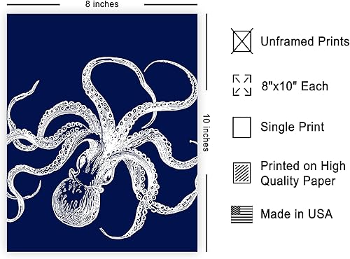 Miniatura 2 de Poster Master Póster de pulpo azul marino, impresión acuática, arte de pared náutico, regalo para hombres, mujeres y amantes de los animales,