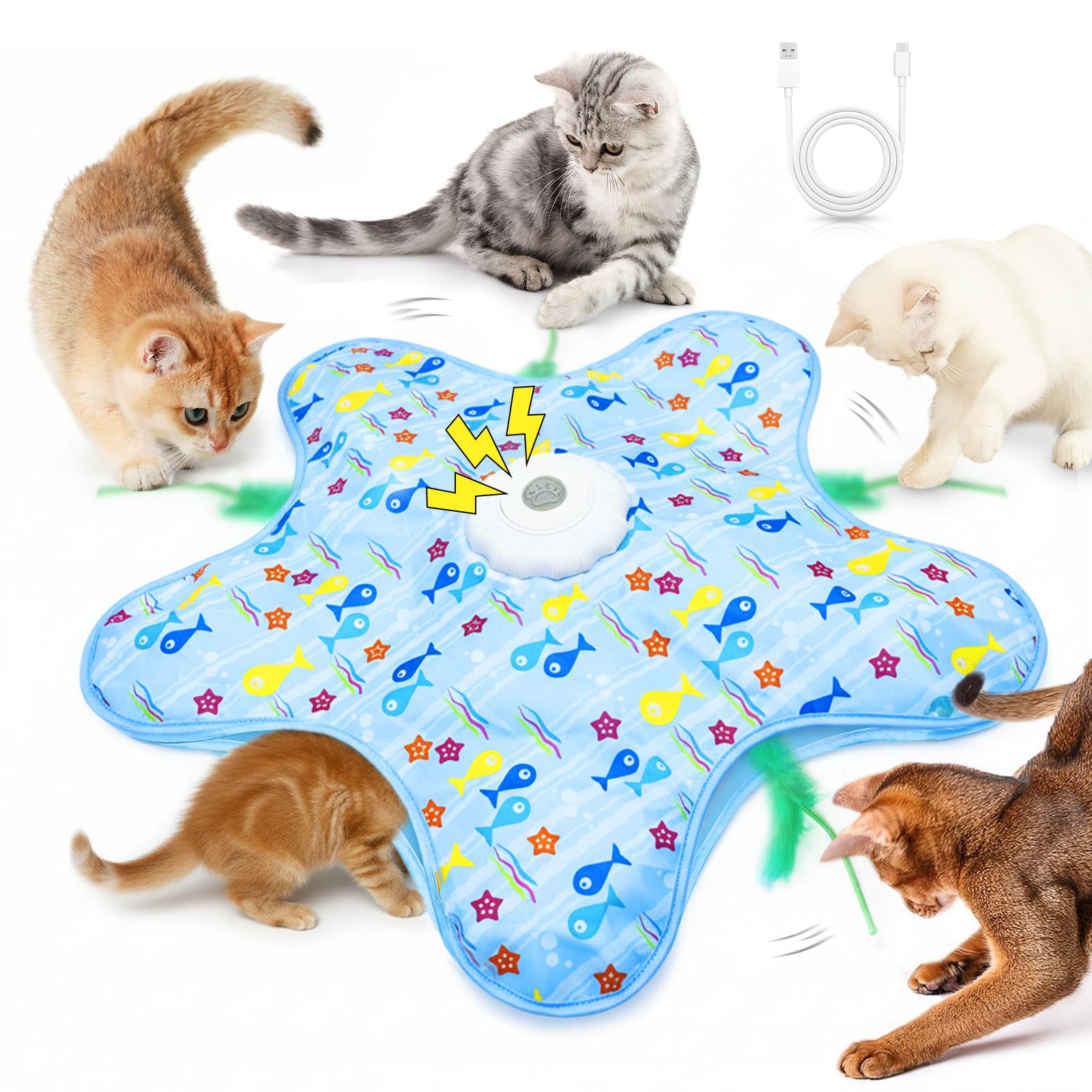 Interactive Cat Toys for Indoor Cats,Rechargeable Interactive Cat Toy with Touch-Activated Hide & Seek, Fluttering Feather & Mouse Squeaker - Exercise & Fun for Indoor Cats Blue-image-24