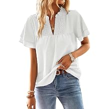 Womens Tops Butterfly Sleeve V Neck Blouses for Women Dressy Casual Flowy Swiss Dot Ruffle Short Sleeve Shirts