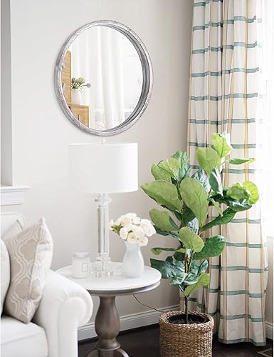 Miniatura 5 de Espejo de pared circular de 16 pulgadas, espejo de pared redondo para baño, espejo de granja blanco rústico para baño, espejo de marco de madera