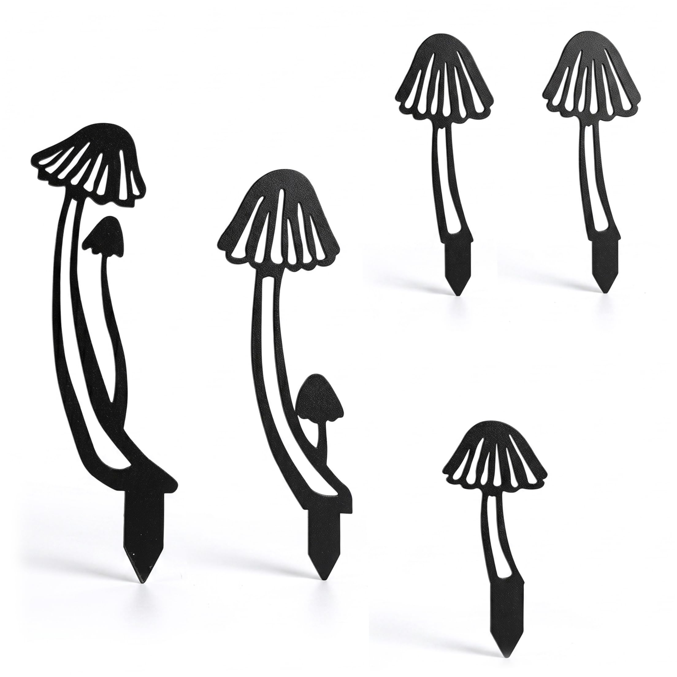 Syutokul 5 PCS Metal Mushroom Garden Stakes, Hollow Statue for Pathway Floor Garden Lawn Outdoor Decor, Black