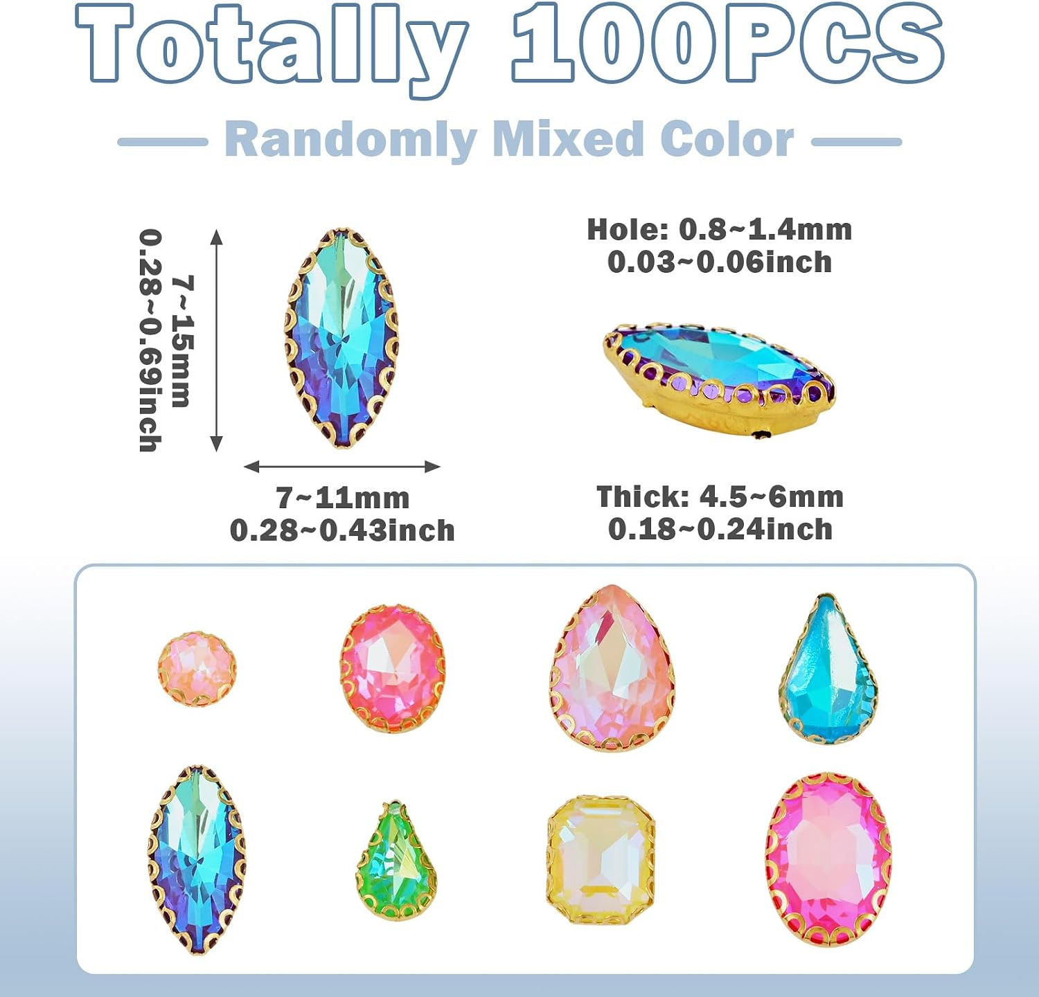Kissitty 100Pcs Glass Sew On Rhinestones,Mixed Style Faceted Crystals Rhinestones for Crafting,Colorful Glass Flatback Rhinestone for Clothes DIY Crafts Dress Shoes Bag Costume Garment Decorations