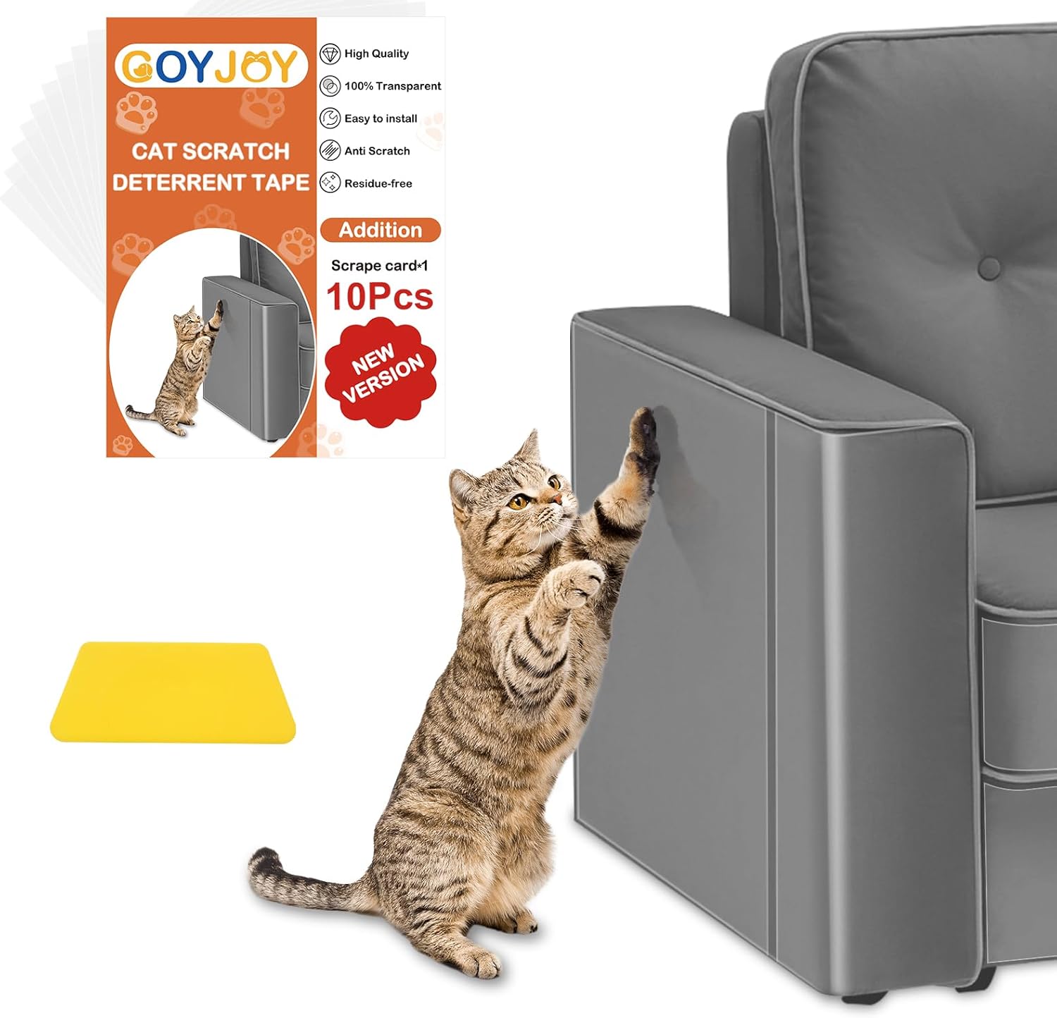 No Pins Pain 10 Pack Anti Cat Scratch Furniture Protector,Single Side Couch Protector from Cat Claws,Clear Furniture Protectors from Cats Scratching for Furniture Sofa Door,Strong Sticky