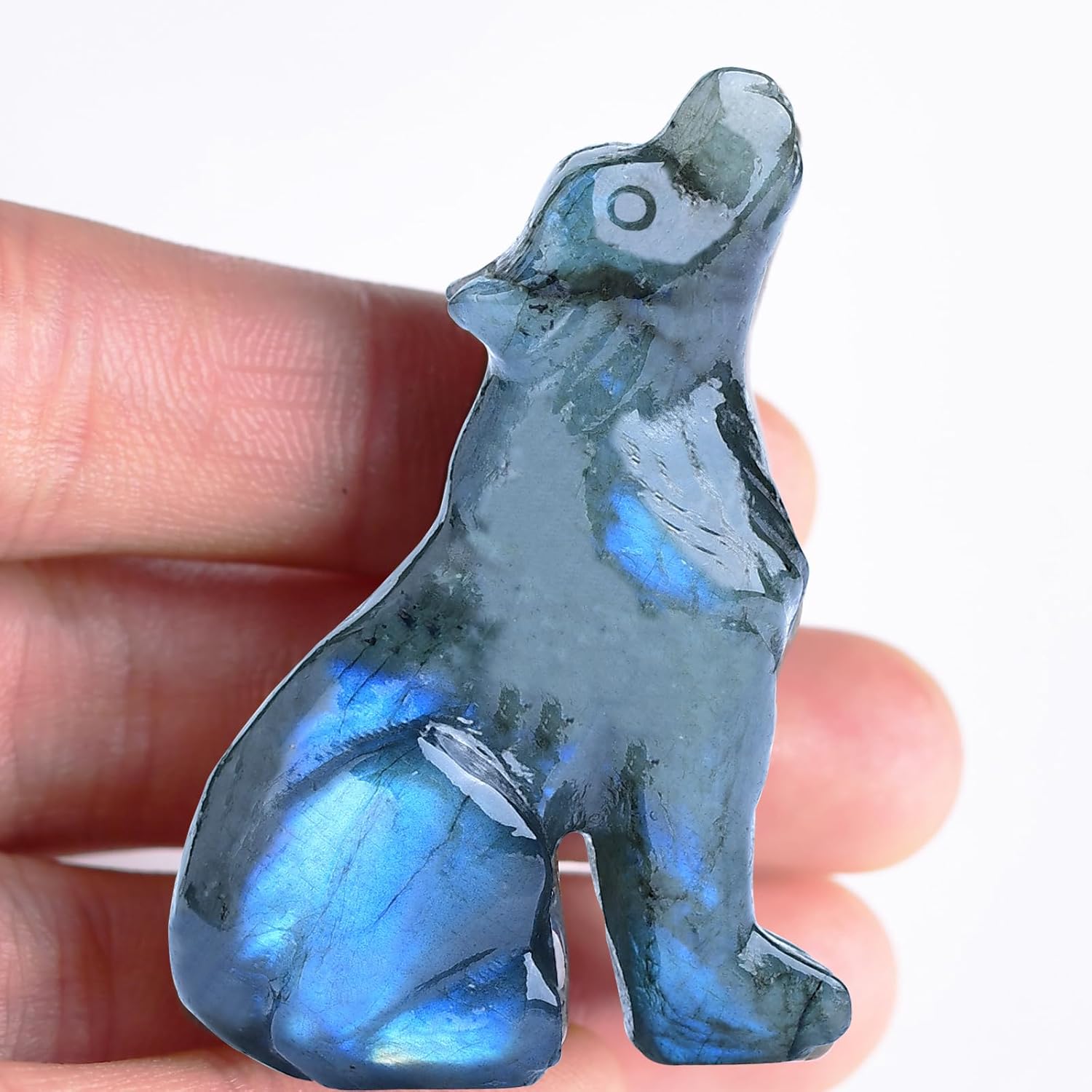2.1 Inch Labradorite Wolf Crystal Statue，Birthday Present Healing Crystal Decor，Wolf Totem Figurines Stone Energy Gemstones, in Bedroom Office Christmas Meditation Gifts for Men Women - Image 3