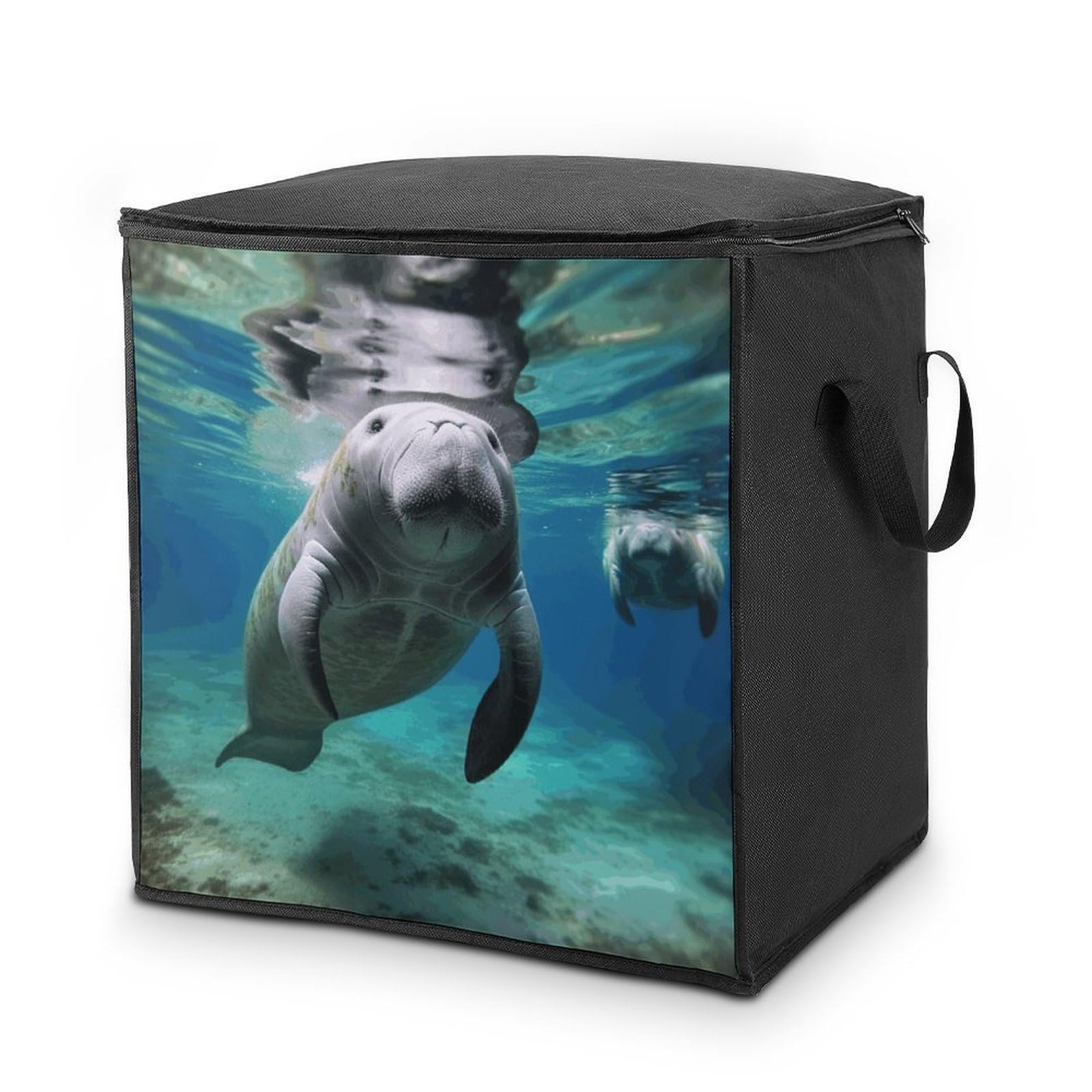 70L Ocean Animal Manatee Storage Bag With Zipper Closet Organizers with Handle for Home Storage Organizer for Blankets Quilts Clothes Comforter Bedding And Pillows