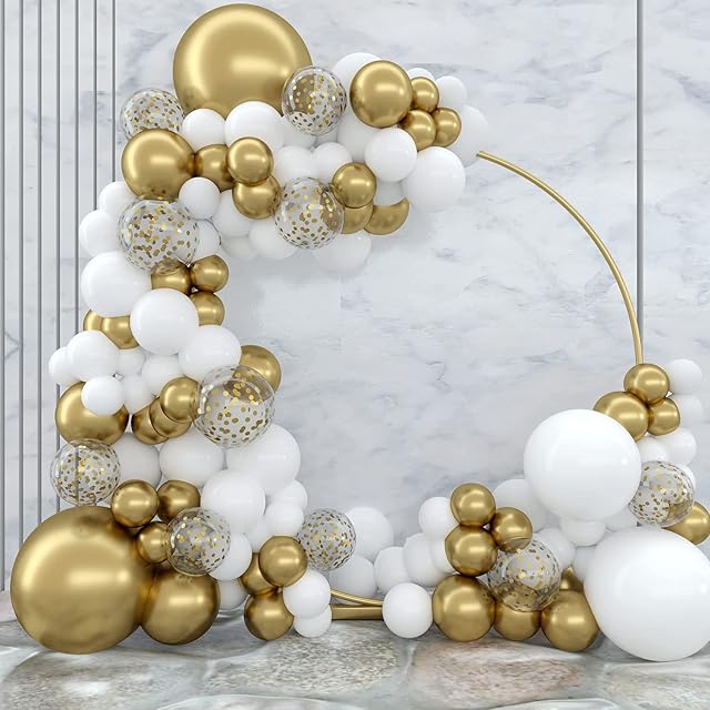 Flixcart White and Gold Balloon Arch Kit - 101 Pcs White and Gold Balloons Garland Kit with DIY tools Perfect for Engagement, Wedding, Welcome Home, Graduation & Kids Birthday Party Decoration