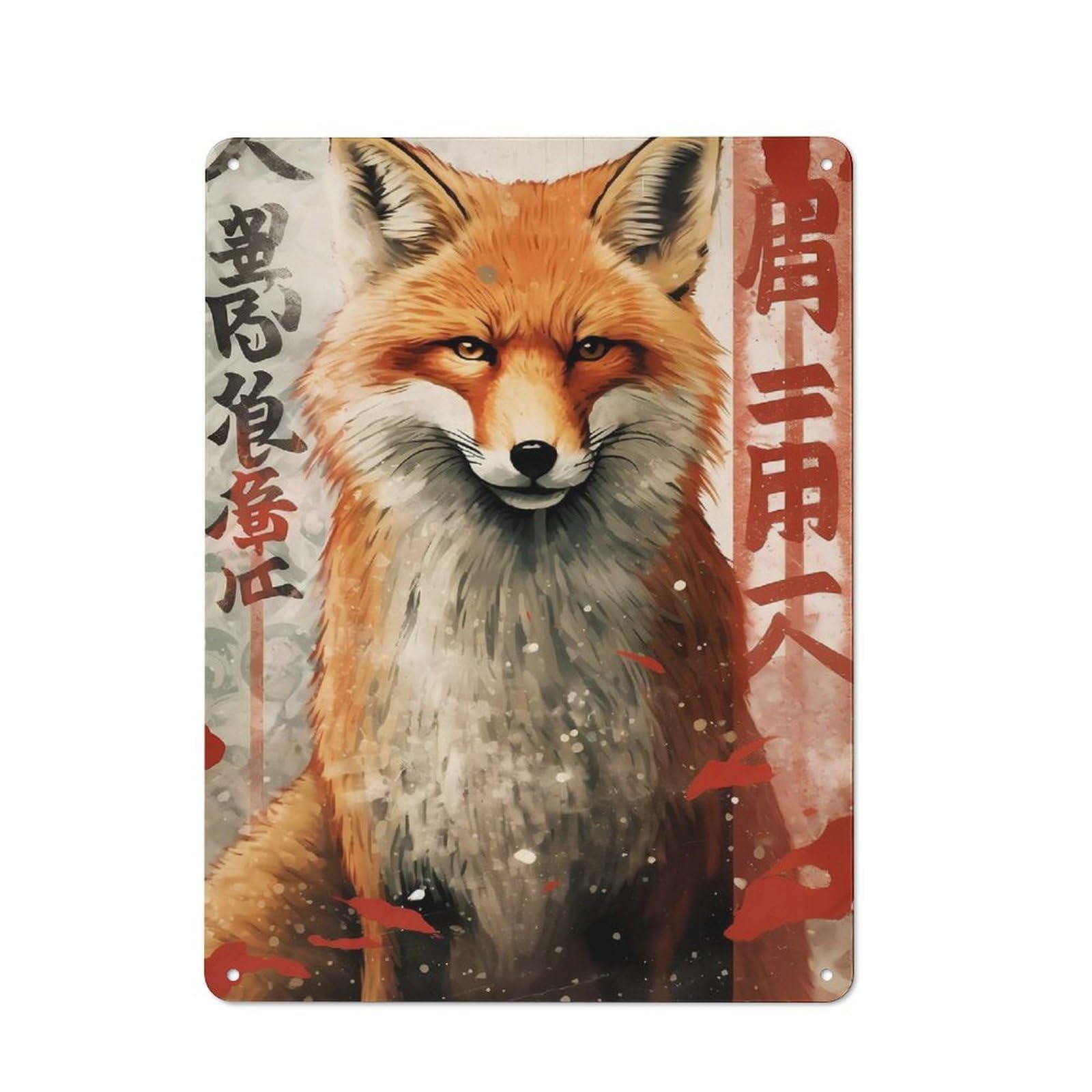 Junmoney Style-15 Fox China Metal Wall Sign 40X30cm, Rustic Decor For Workshop Wall, For Vintage Wall Decor Fans, For Themed Room Decoration