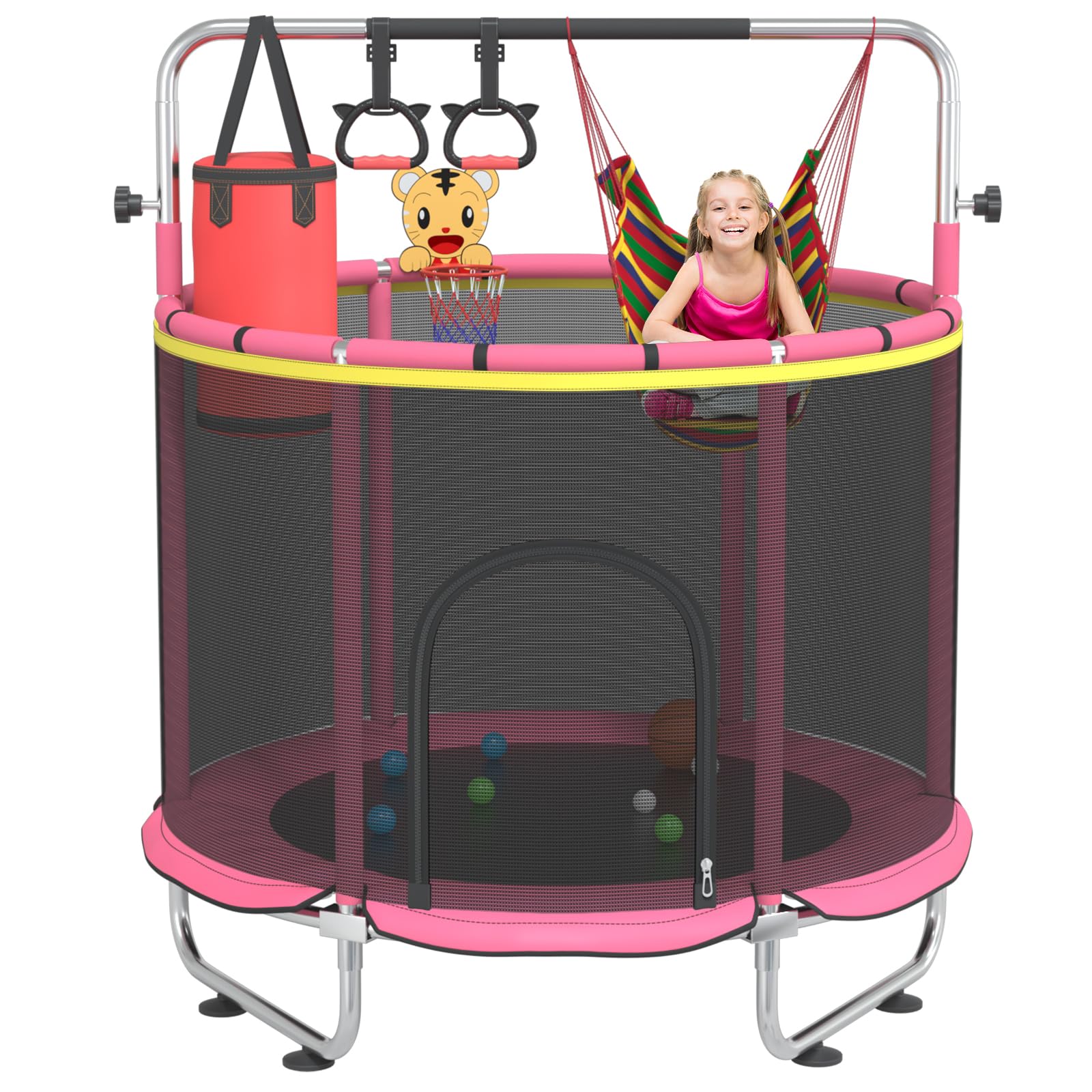 60” Trampoline for Kids,500lbs Capacity Indoor&amp;Outdoor Toddler Trampoline