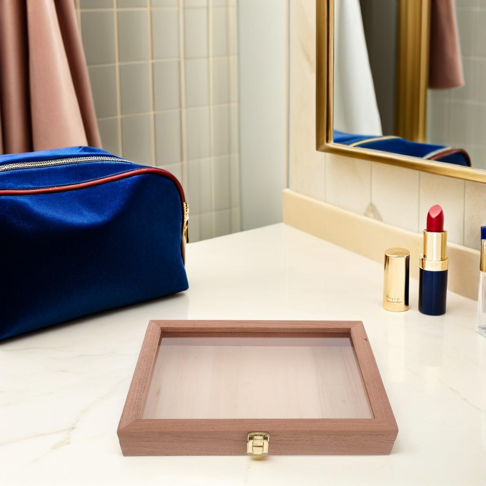 Abaodam Rechteckige Schmuckkästchen mit Transparentem Deckel Rustikale Vitrine für Zuhause Platzsparender Organizer für Schmuck und Dekoration