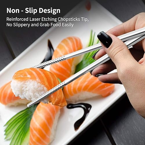 Miniatura 8 de Palillos de metal palillos de acero inoxidable 304 palillos ligeros de viaje, palillos reutilizables, aptos para lavavajillas (10 pares)