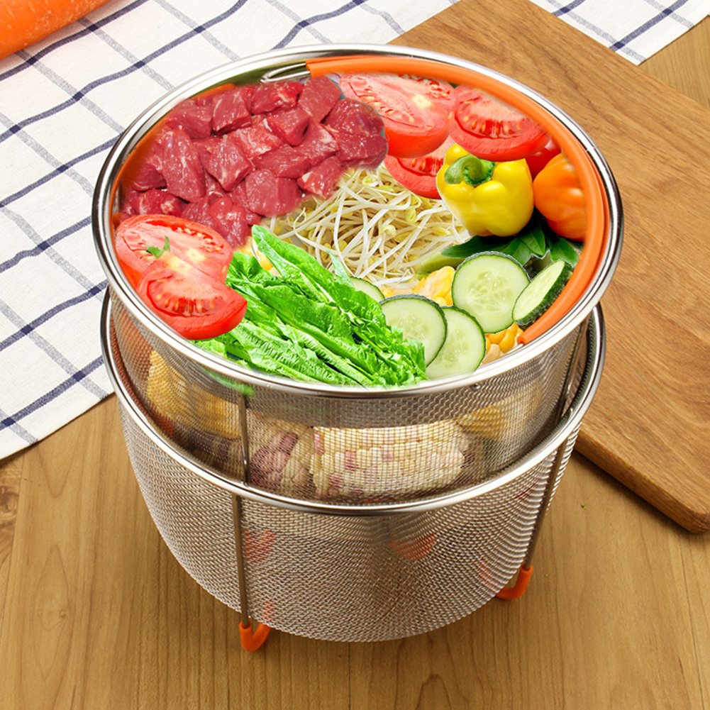 Panier Vapeur Inox 304 Avec Poignée Silicone - Compatible Instant Pot 6/8L, Multifonction Pour Légumes, Œufs, Fruits, Nettoyage Facile