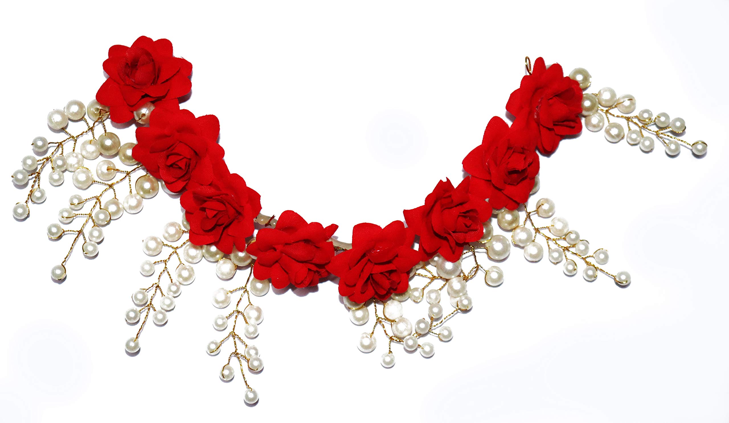 KRELIN 8 Small Rose Wedding Headband Bohemian Headpiece for Bridal Hair Pieces Pearl Beads Hair Vine Flower Halo Wedding Hair Accessories