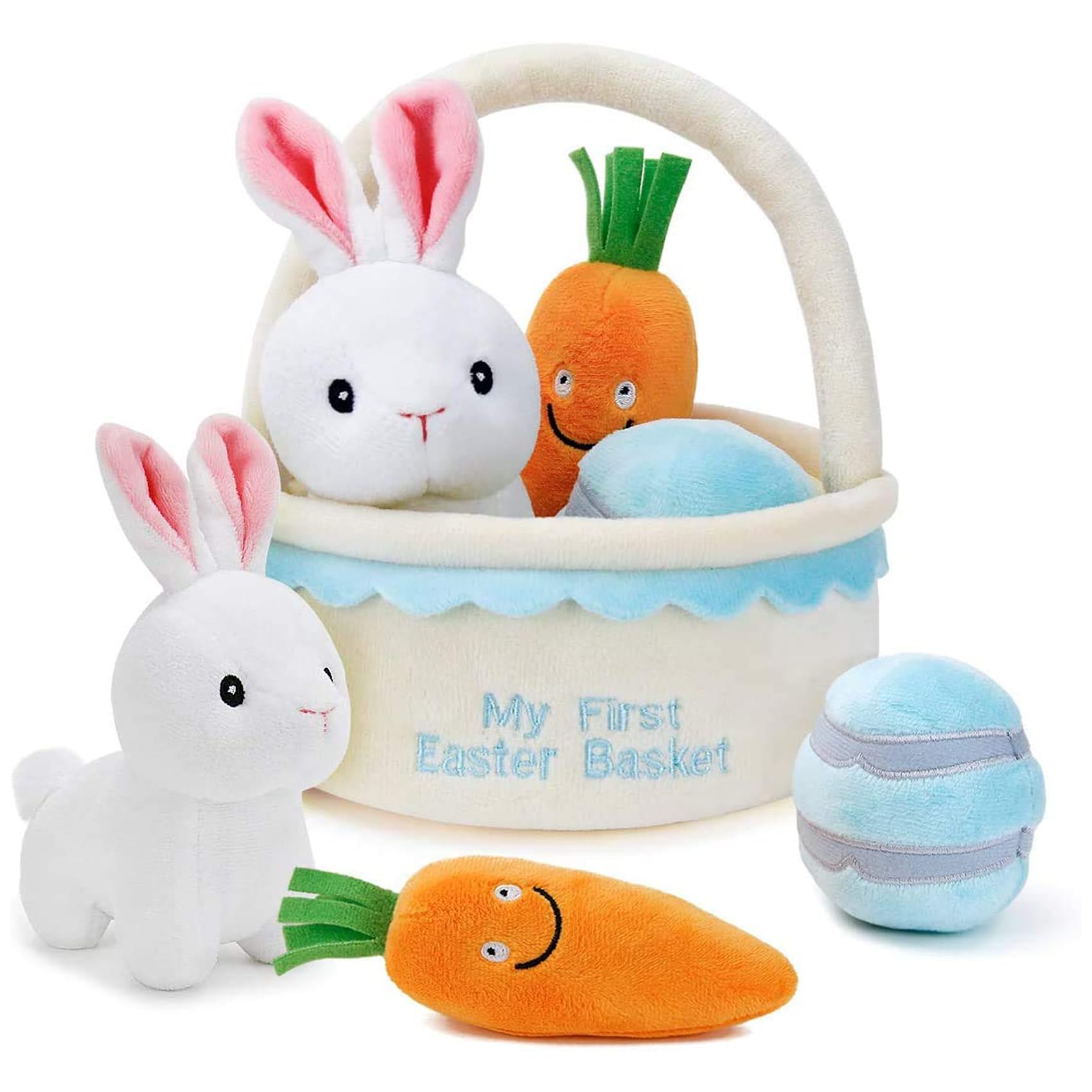 5Pcs Easter Basket -My First Easter Basket Stuffed Plush Playset Baby's First Easter Basket Stuffed Cartoon Bunny Easter Egg Plush Basket for Kids