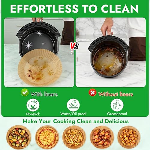 Miniatura 5 de BYKITCHEN 300 forros desechables para freidora de aire Ninja AF141 5QT Pro AF181 6.5QT, Chefman 6 cuartos de galón, Cosori 6QT y otras freidora de