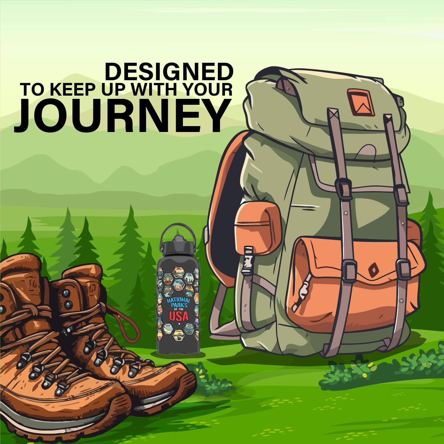 National Parks Water Bottle With Waterproof Stickers Wrap Around- Stainless Steel Insulated Vacuum Sealed 32 oz With Leak Proof Lid (National Park BLACK V2) - Image 6