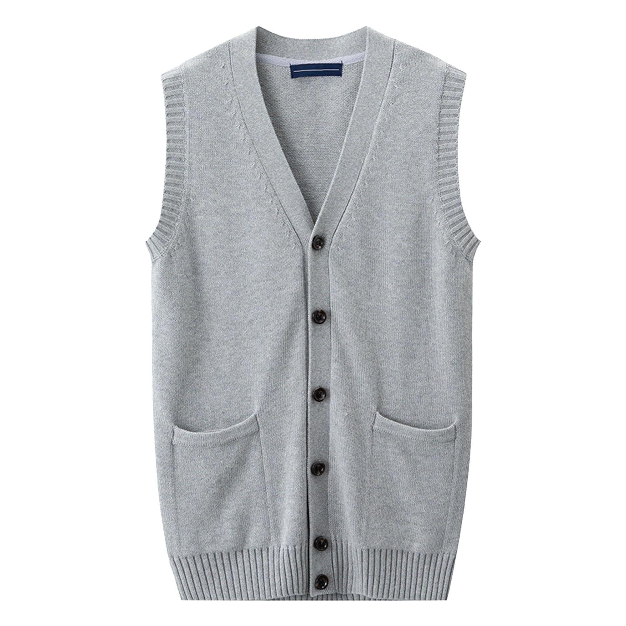 SWJGLITTR Men's Cable Knit Cardigan Vest Wool Blend V-Neck Button Sleeveless Vests Button Down Cardigan Waistcoats
