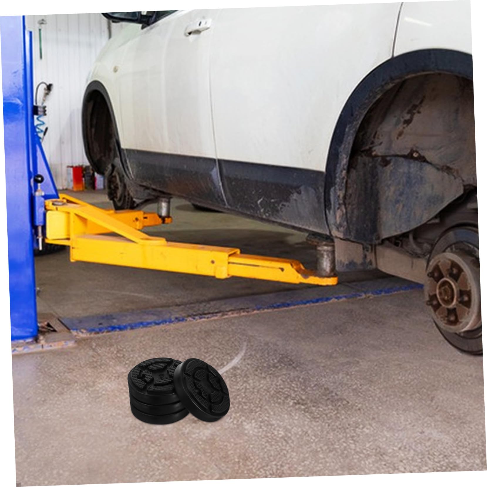 Cuscinetti di Sollevamento per Protezione e Sollievo della Pressione 4 Pezzi in Gomma Nera e Diametro Interno 10,8 Cm Fori da 7 Cm per Ponte Sollevatore Auto